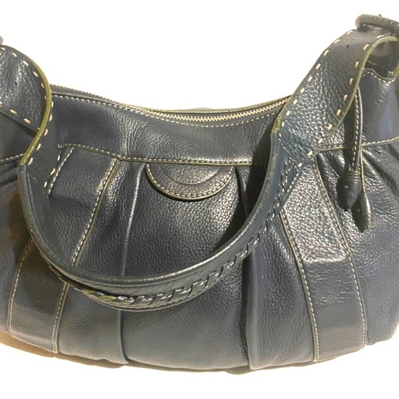Cole haan navy blue Leather Hobo Bag with Curved Design and Pleated Texture - Picture 7 of 9